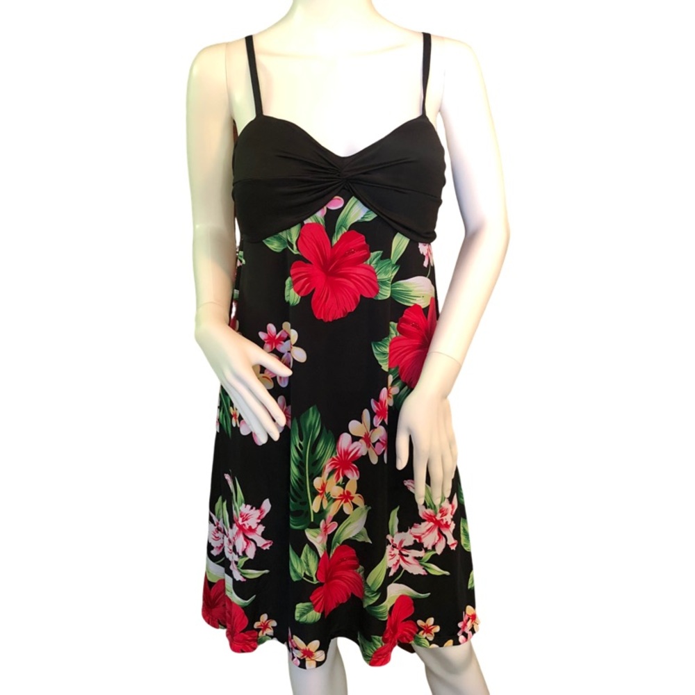 PARADISE EVE HAWAII Large Babydoll‎ Black Floral Mini Dress Coquette Romantic
